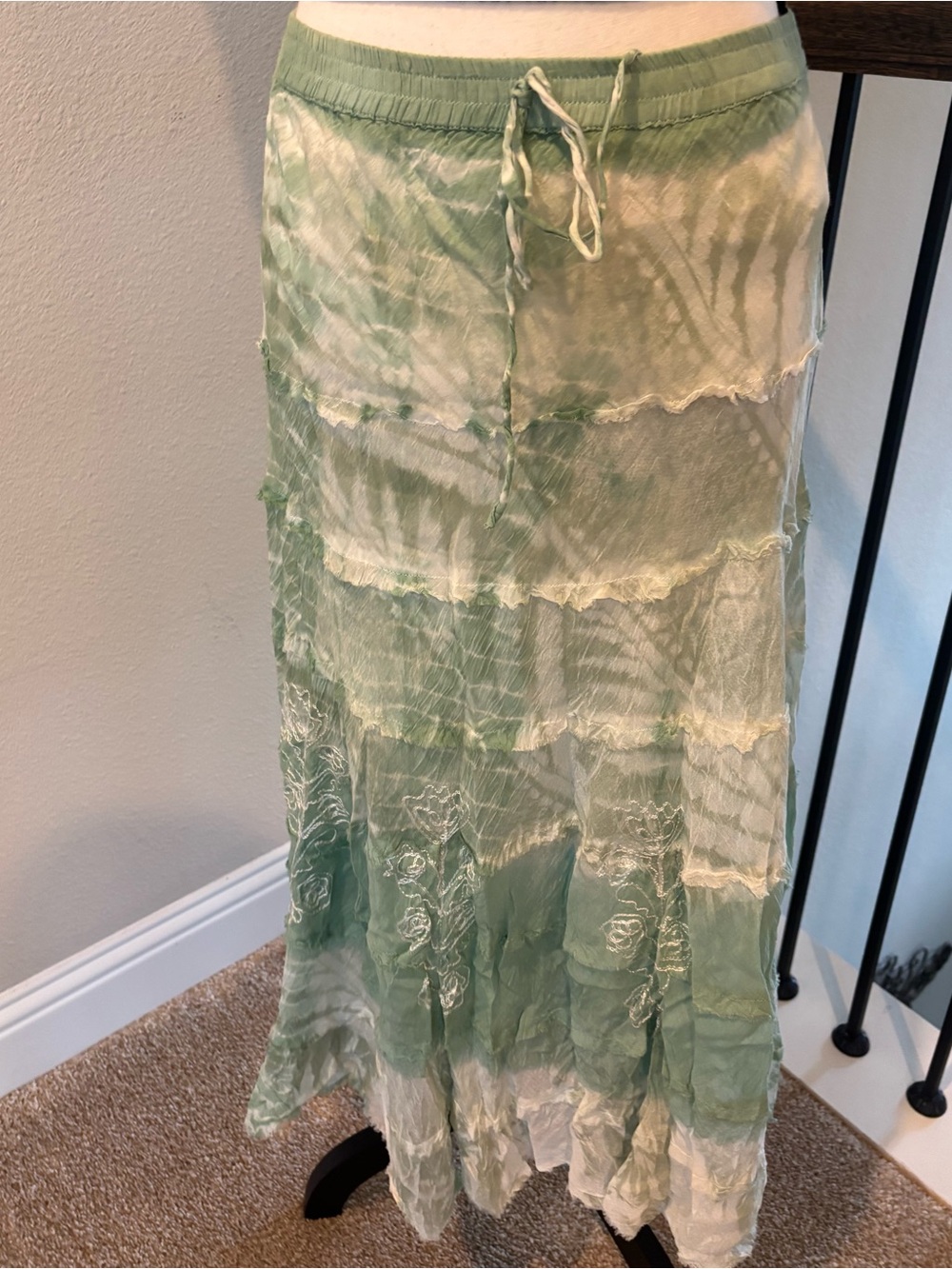 Green Tie-Dye Tiered Maxi Skirt